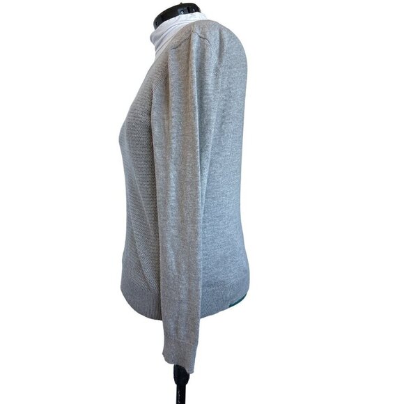 Ann Taylor Loft Sweater Women L Gray Cotton Rayon Basket weave knit front - Picture 3 of 7